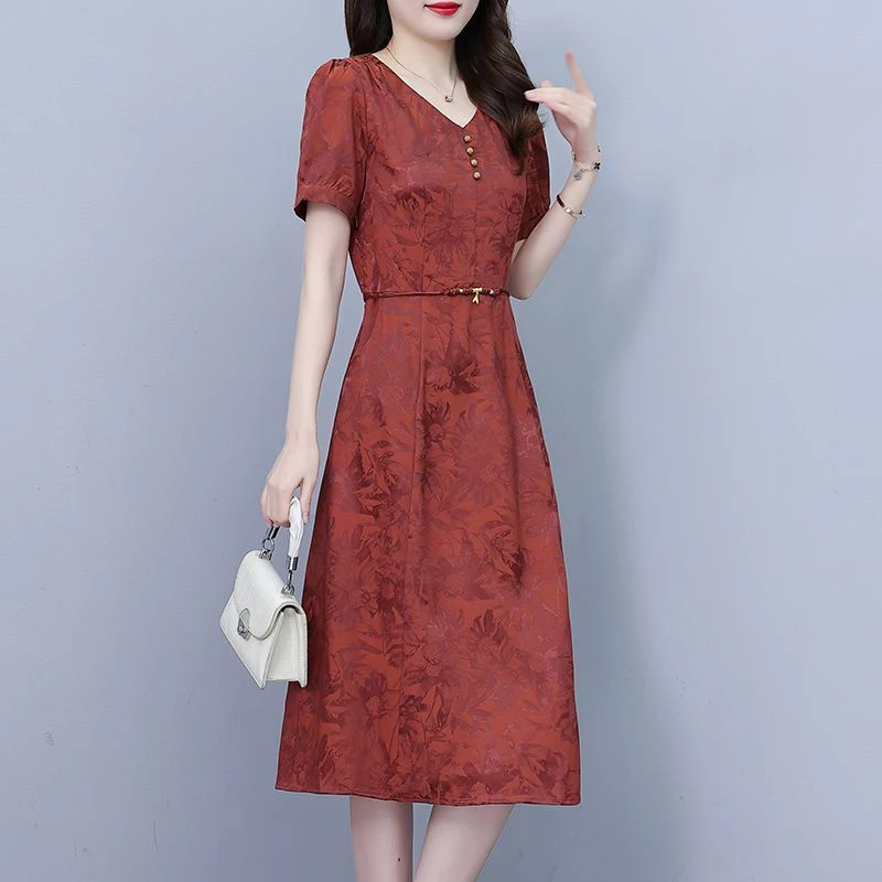 夏季连衣裙洋气中年时尚妈妈新款中式气质短袖裙子婚宴妈妈装夏装