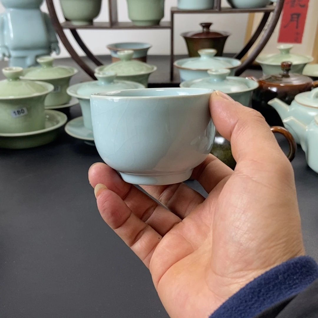 一级品天青釉手工罗汉杯