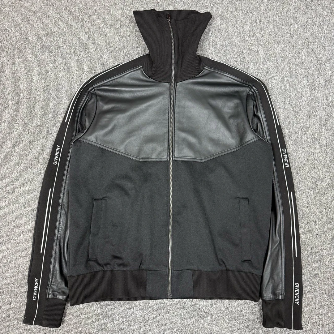 99新 Givenchy/纪梵希 12570749 黑色拼皮串标logo夹克外套 L码