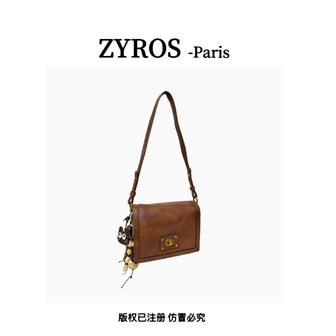 ZYROS/秋冬新款棕色高级感休闲复古时尚百搭单肩斜跨邮差包女Z482