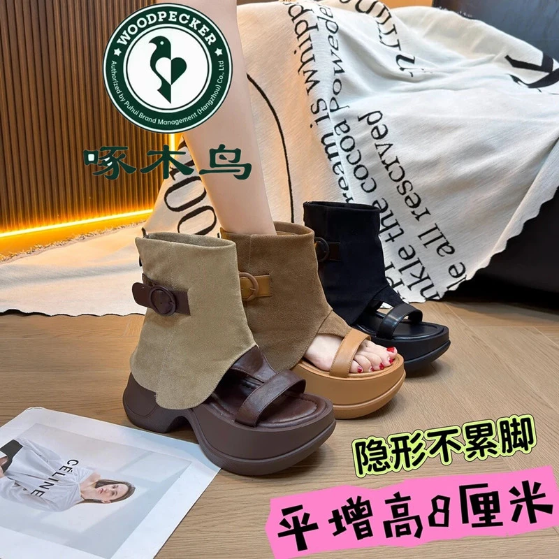 啄木鸟欧洲站凉靴女2025夏季新款轻奢爆款休闲百搭凉鞋透气库管靴