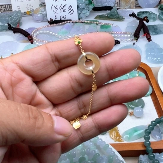 翡翠未镶嵌发饰翡翠冰黄手链