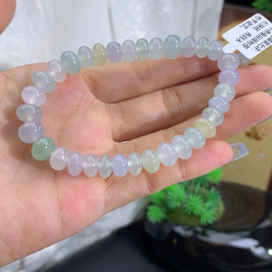 翡翠未镶嵌手串卡7.7-9冰胶马卡龙鼓珠手串