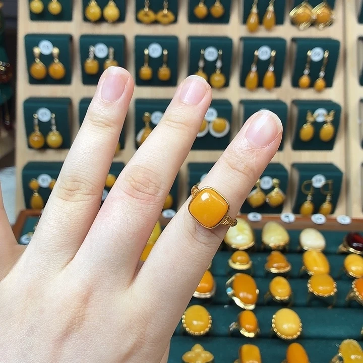 琥珀银S925镶嵌戒指