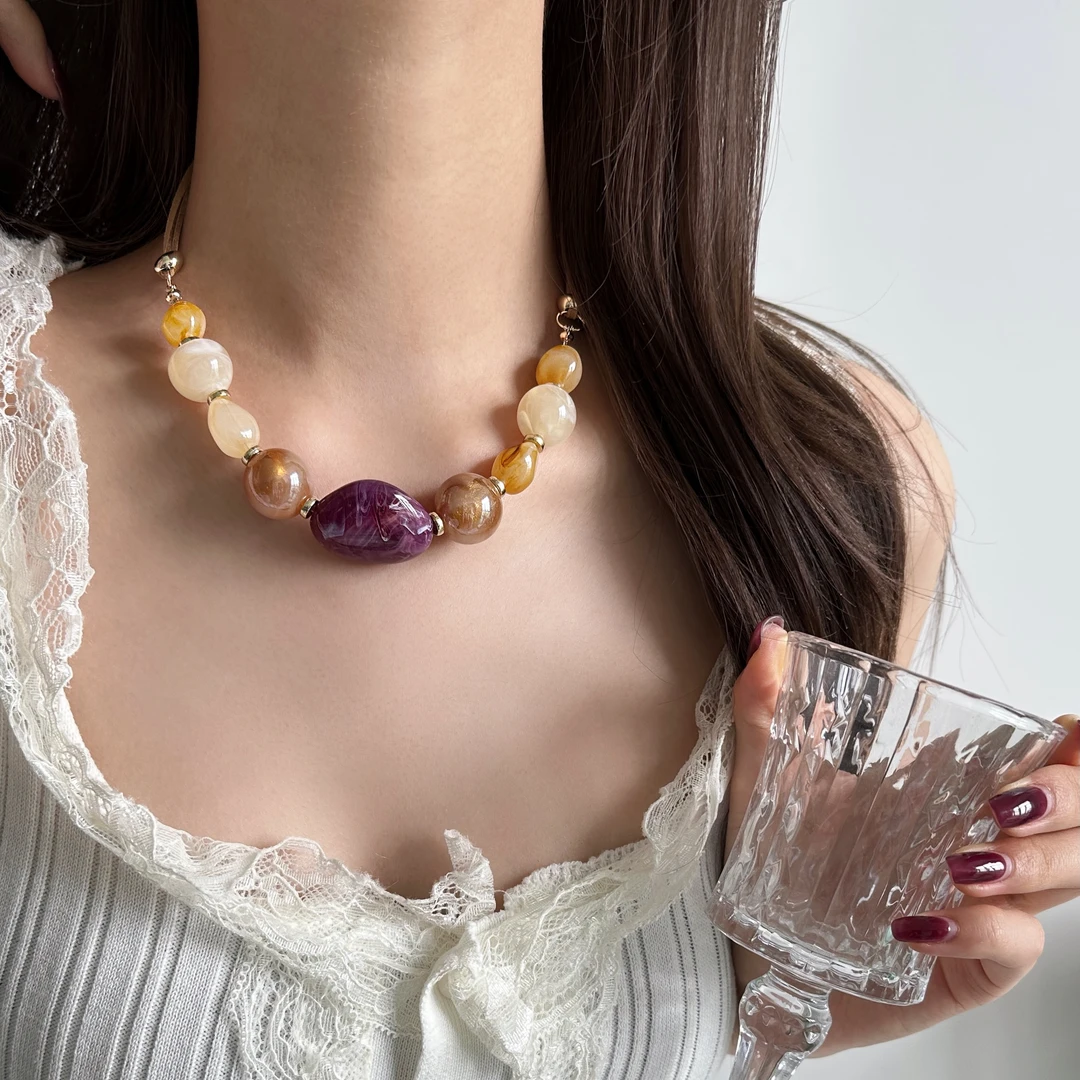 非金属亚克力项链 X5842-1时尚潮流小众轻奢高级感亚克力串珠项链