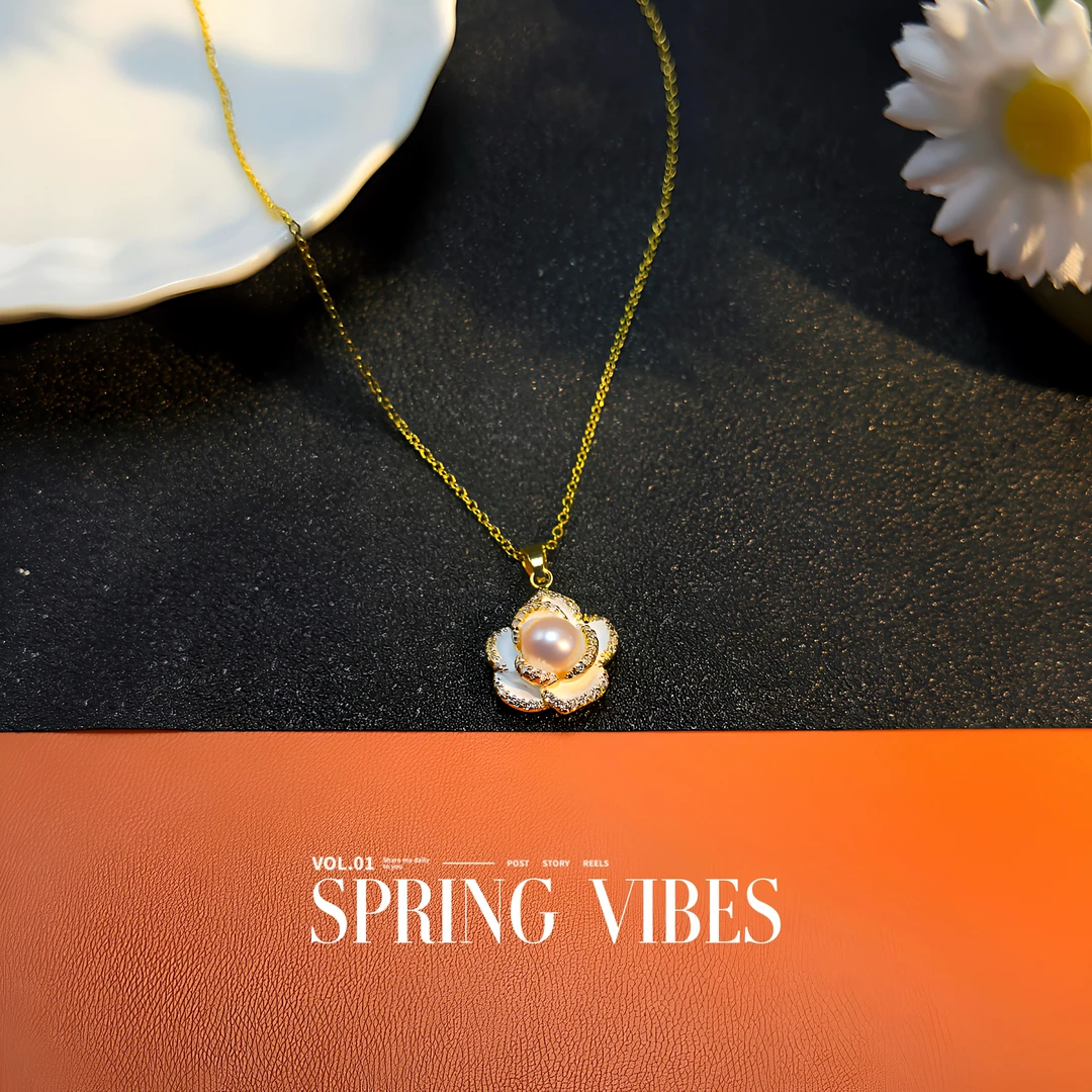 天然淡水珍珠项链- DSN设计师款高级山茶花项链（5069）