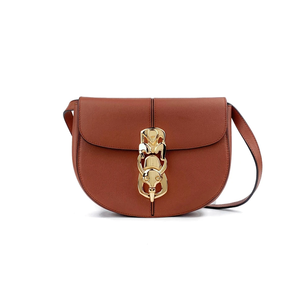 99新 Valentino/华伦天奴 金标褐色马鞍包