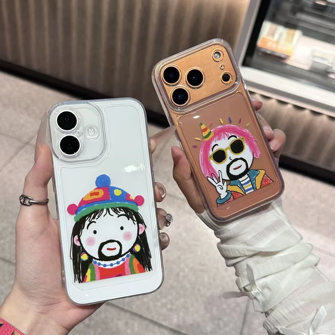 涂鸦抽象小人适用苹果17promax手机壳16小米华为14防摔