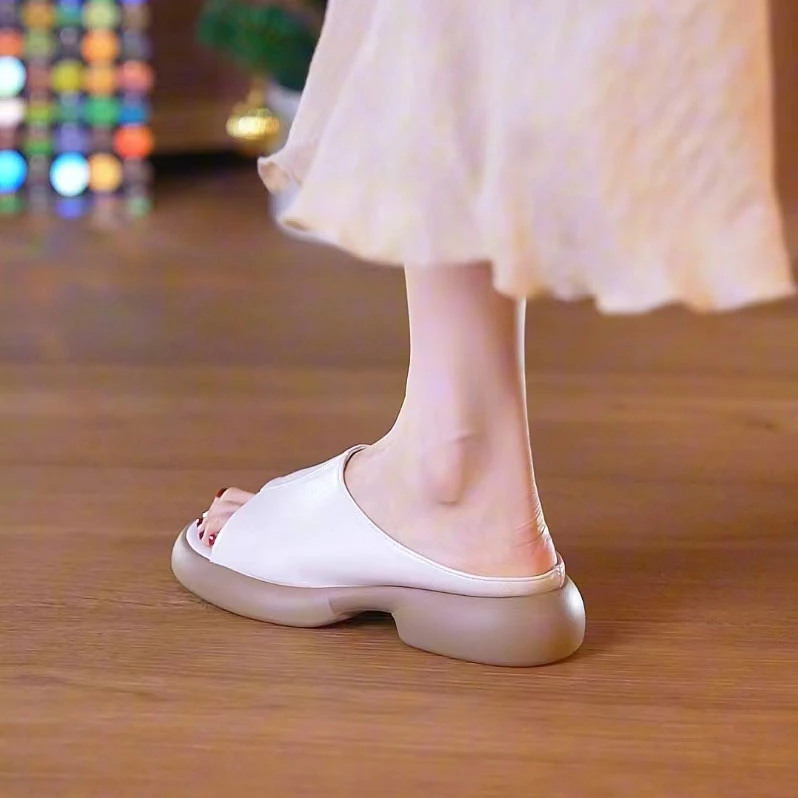 【全皮现货】凉拖鞋女夏季新款外穿百搭厚底中跟时尚一字拖鞋