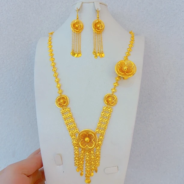 铜合金项链 251优雅镂空精美手工百搭首饰气质三件套项链戒指耳环