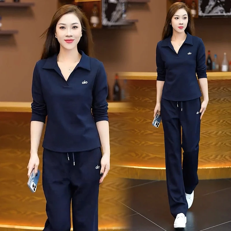 休闲运动套装女2025秋季新款洋气宽松显瘦POLO衫上衣阔腿裤两件套
