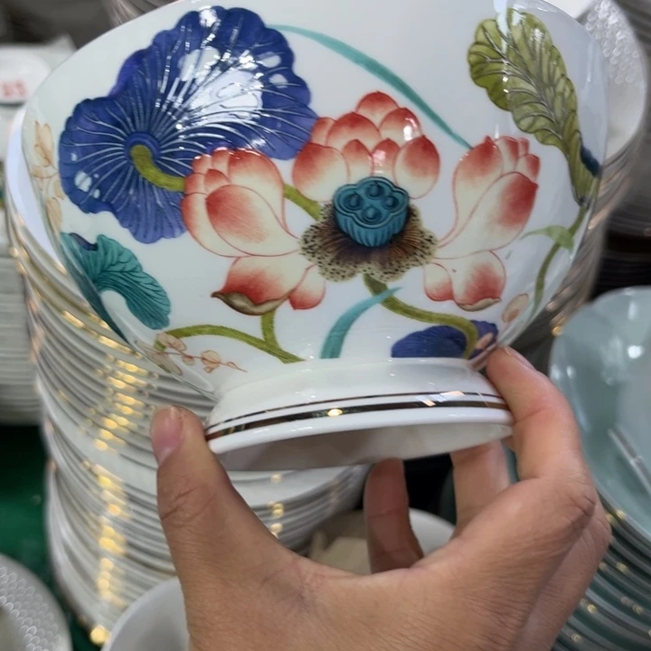 瓷片荷塘六寸面碗两个