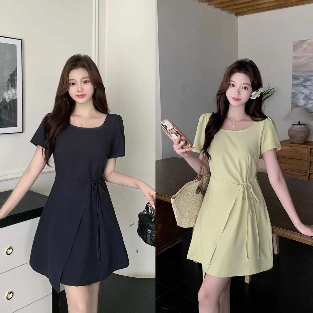 清长2025夏装大码女法式气质不规则连衣裙小个子收腰a字裙64136