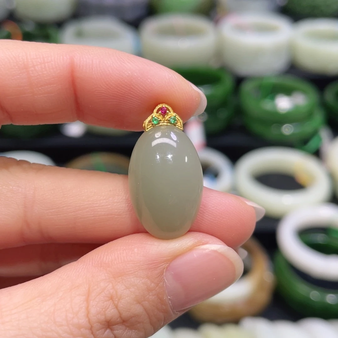 吊坠(不含链)银S925镶嵌和田玉