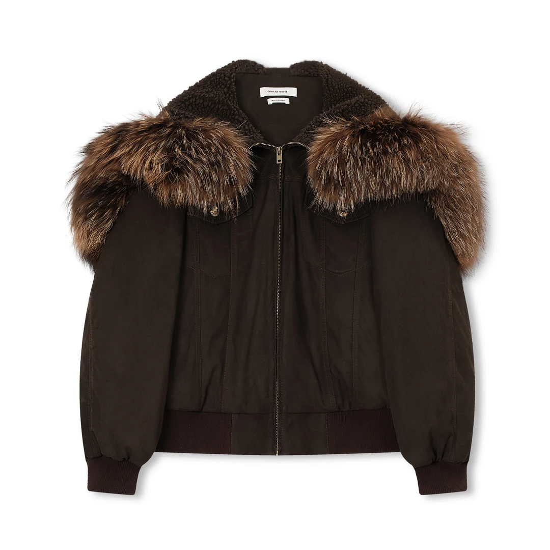 CONCISE-WHITE 简白 25AW秋冬新款 毛领短羽外套