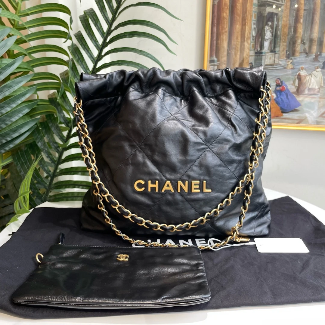 95新 Chanel/香奈儿 御古屋/38719/黑金垃圾袋小号 芯片款