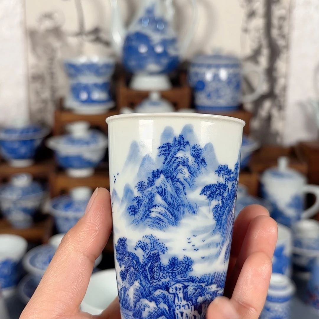 杯敦**墩青花瓷器手绘作品杯