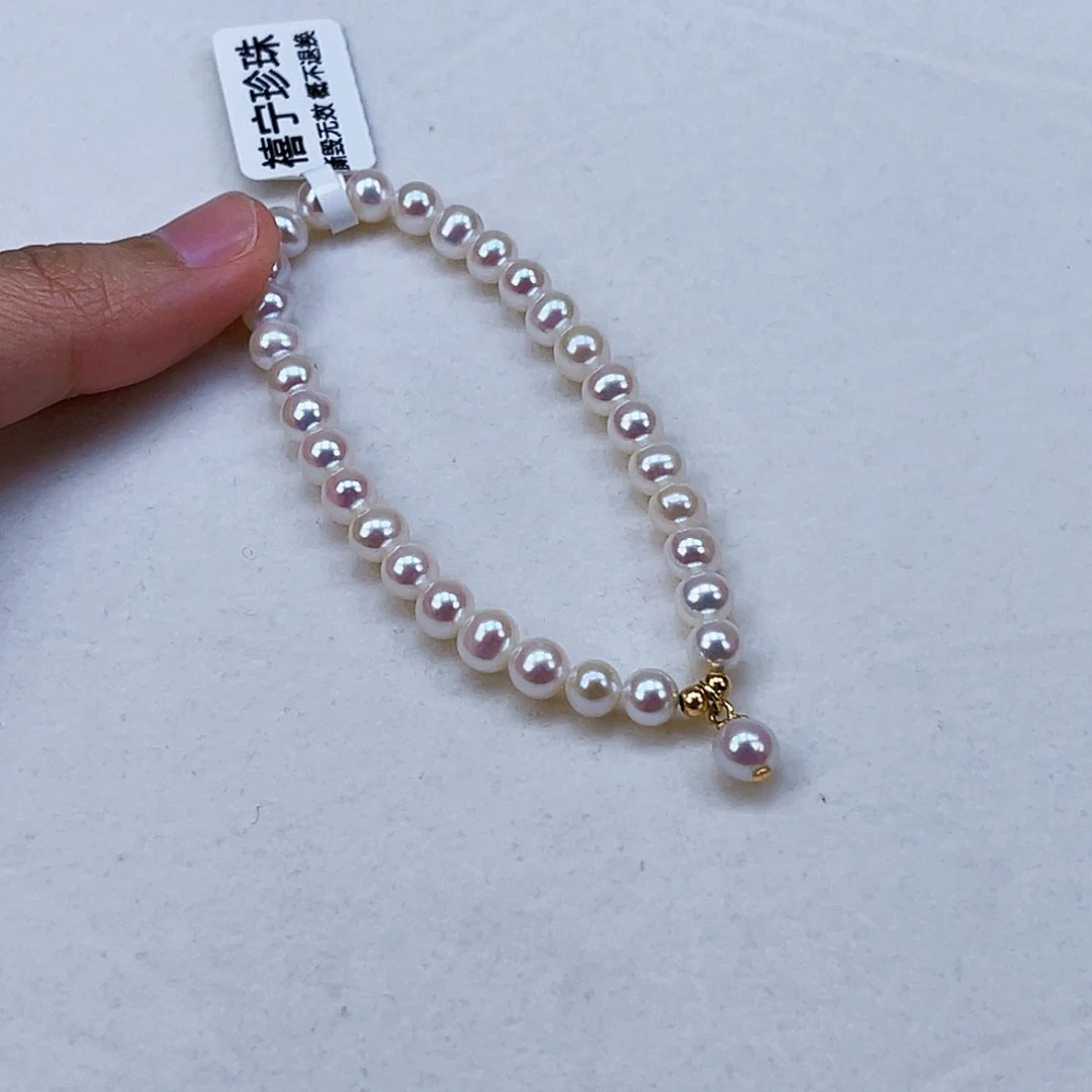 银S925镶嵌手绳淡水珍珠5-6天然淡水珍珠手链