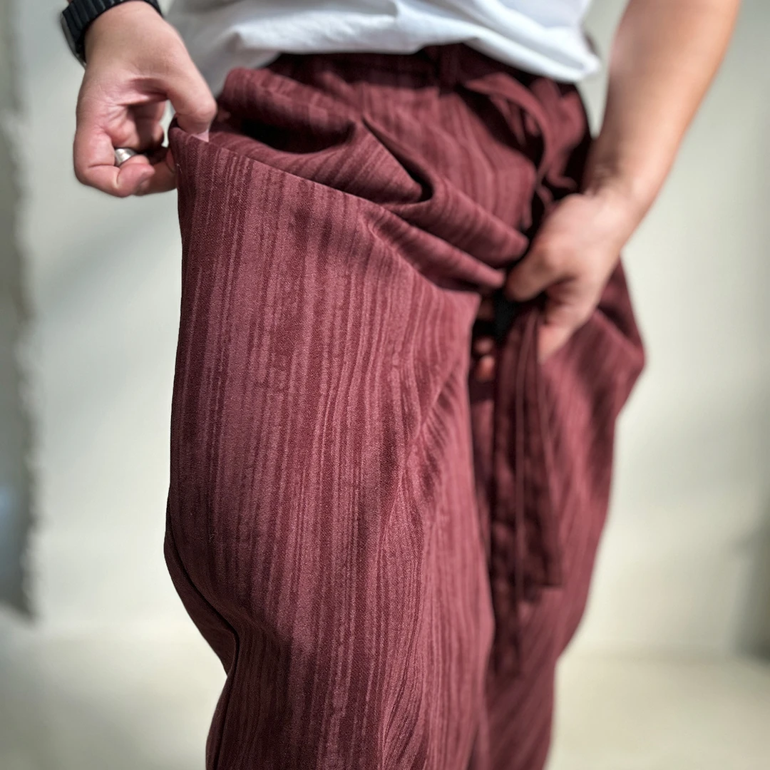 陆星家【双磨毛弯刀裤】红色条纹男士休闲裤冬季小众直筒潮流K20