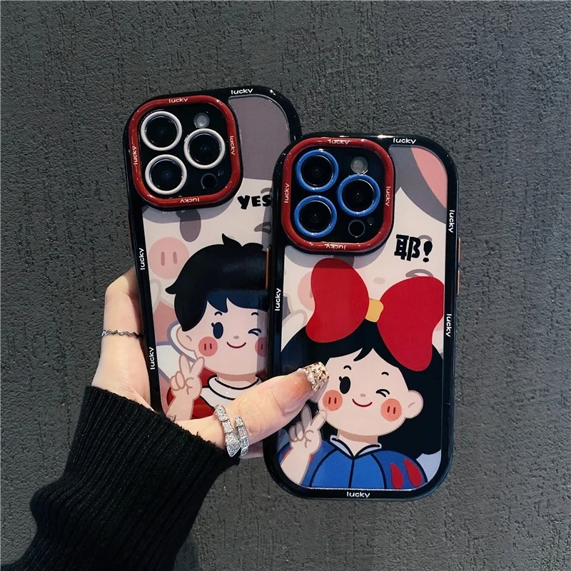 情侣比耶男孩女孩适用苹果16promax手机壳15网红14全包13硅胶防摔