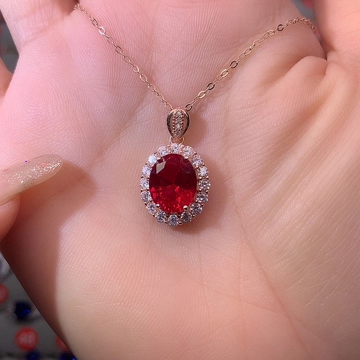 红宝石吊坠(赠链)银S925镶嵌