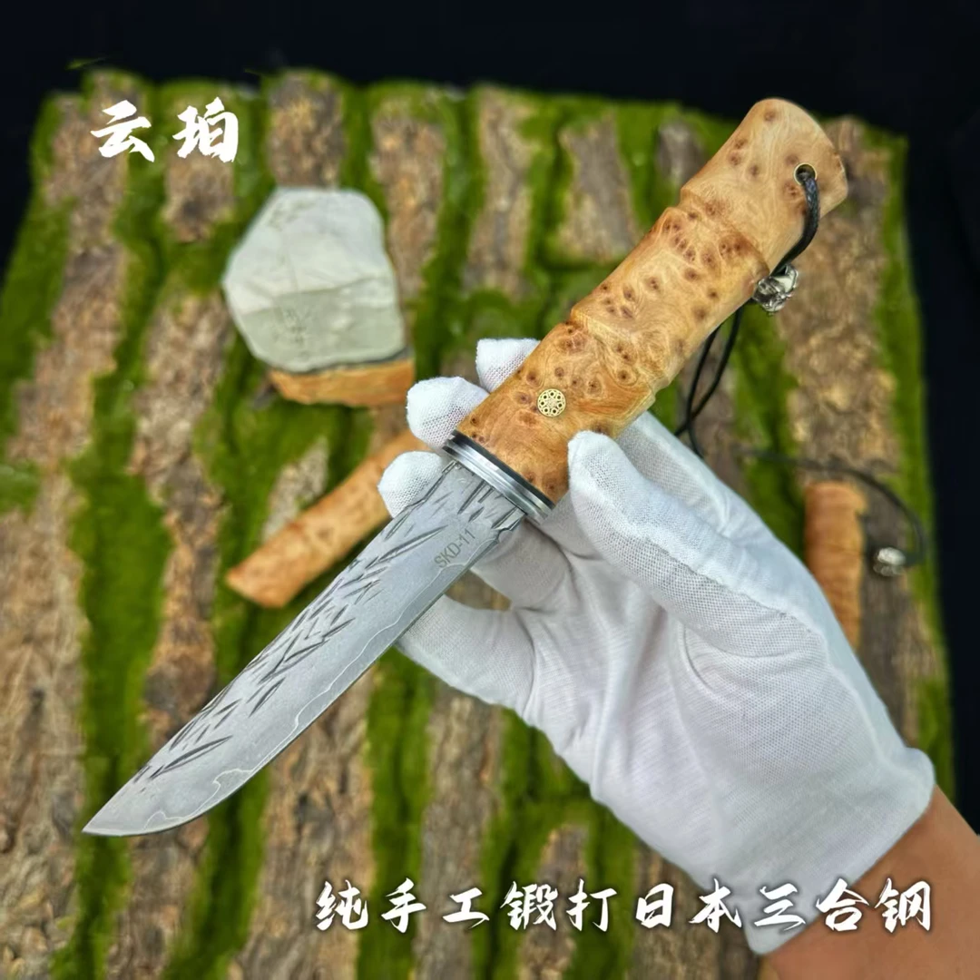 【云珀】竹 SKD-11三合钢锻打 三枚合大马士革高端水果刀 收藏盘玩