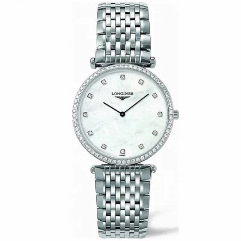 99新 Longines/浪琴 嘉岚741/石英/白盘贝母满钻/表径33mm/女士