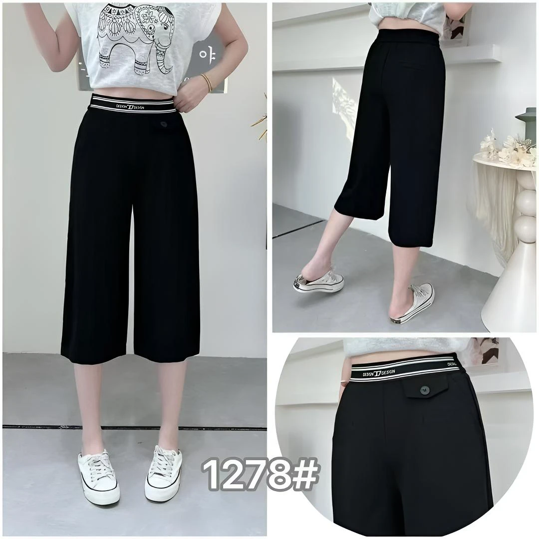 【玲子现货】1278 阔腿裤休闲风七分裤松紧休闲裤子女