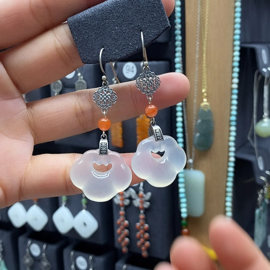 玛瑙/玉髓耳坠银S925镶嵌