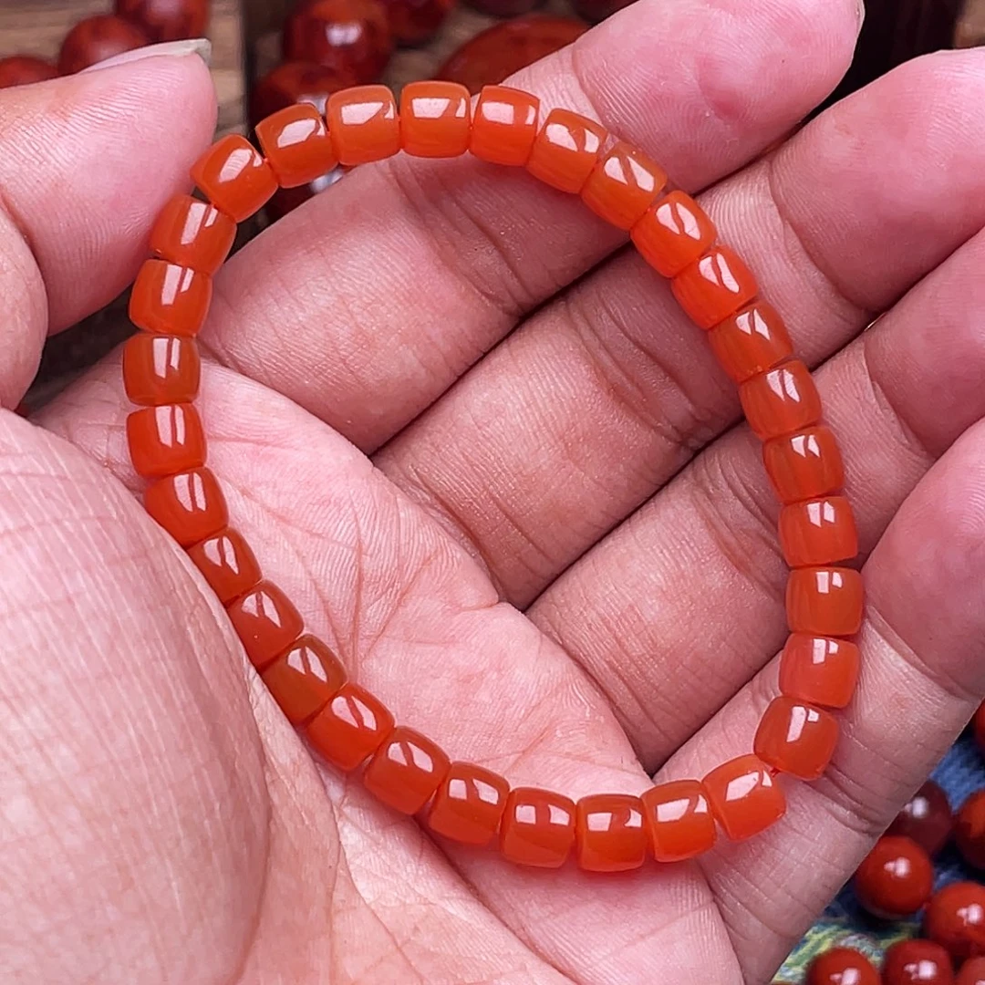 南红玛瑙未镶嵌手链南红凉山卡6直切樱桃红