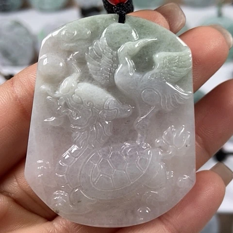 翡翠颈饰未镶嵌龟鹤微瑕福利