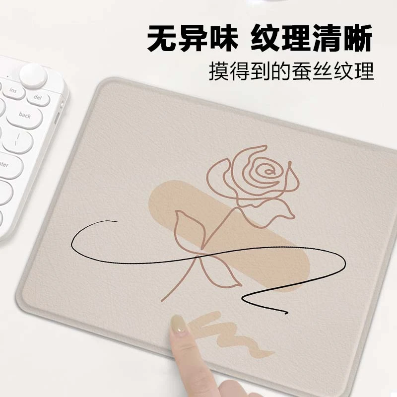 本立方简约线条玫瑰硬质鼠标垫蚕丝纹皮革垫外设电竞设备防水防污