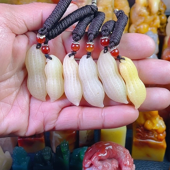 寿山石6个芙蓉花生挂件，花生、花生好事发生