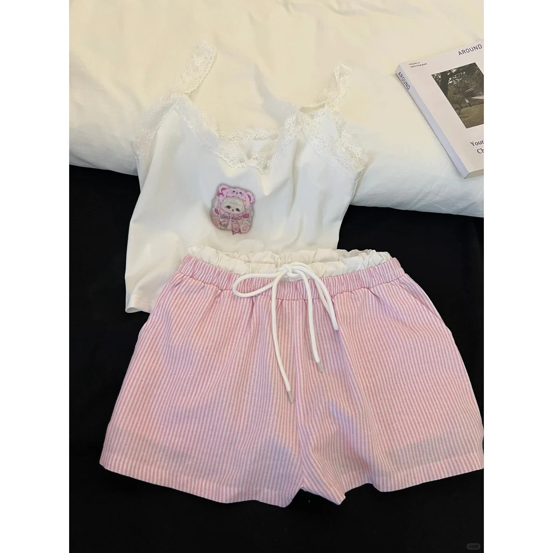 少女风小熊吊带睡衣女夏蕾丝拼接甜美2025年夏季爆款家居服可外穿