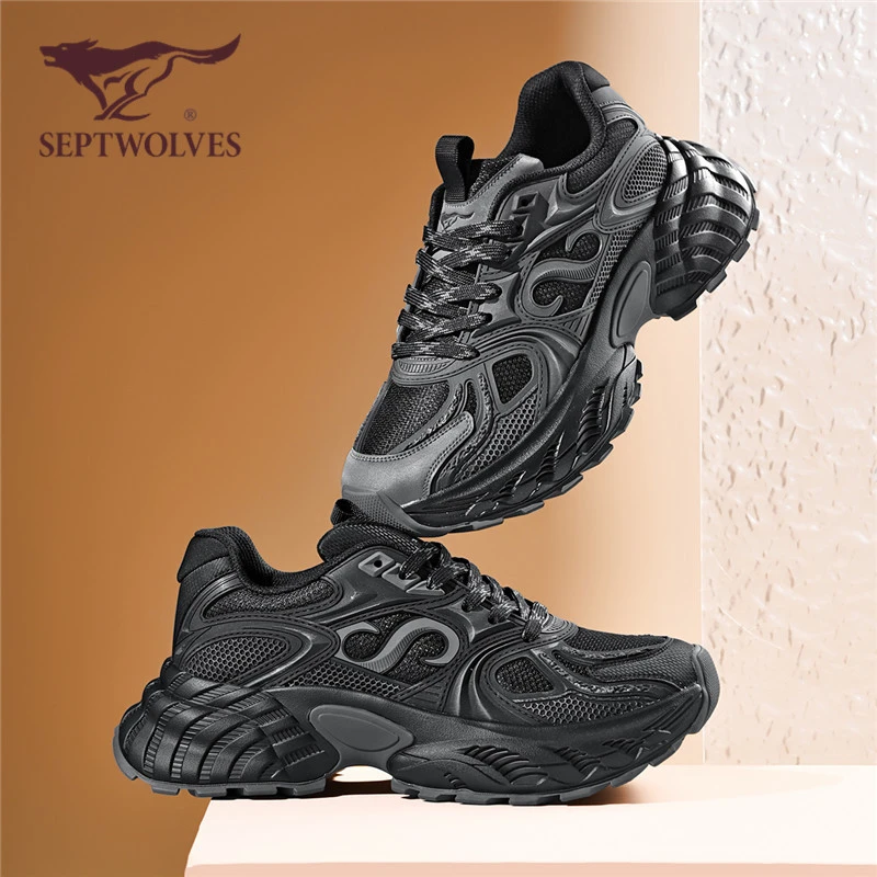 七匹狼男鞋爆款2025新款秋季透气网面运动增高痞帅炸街厚底老爹鞋