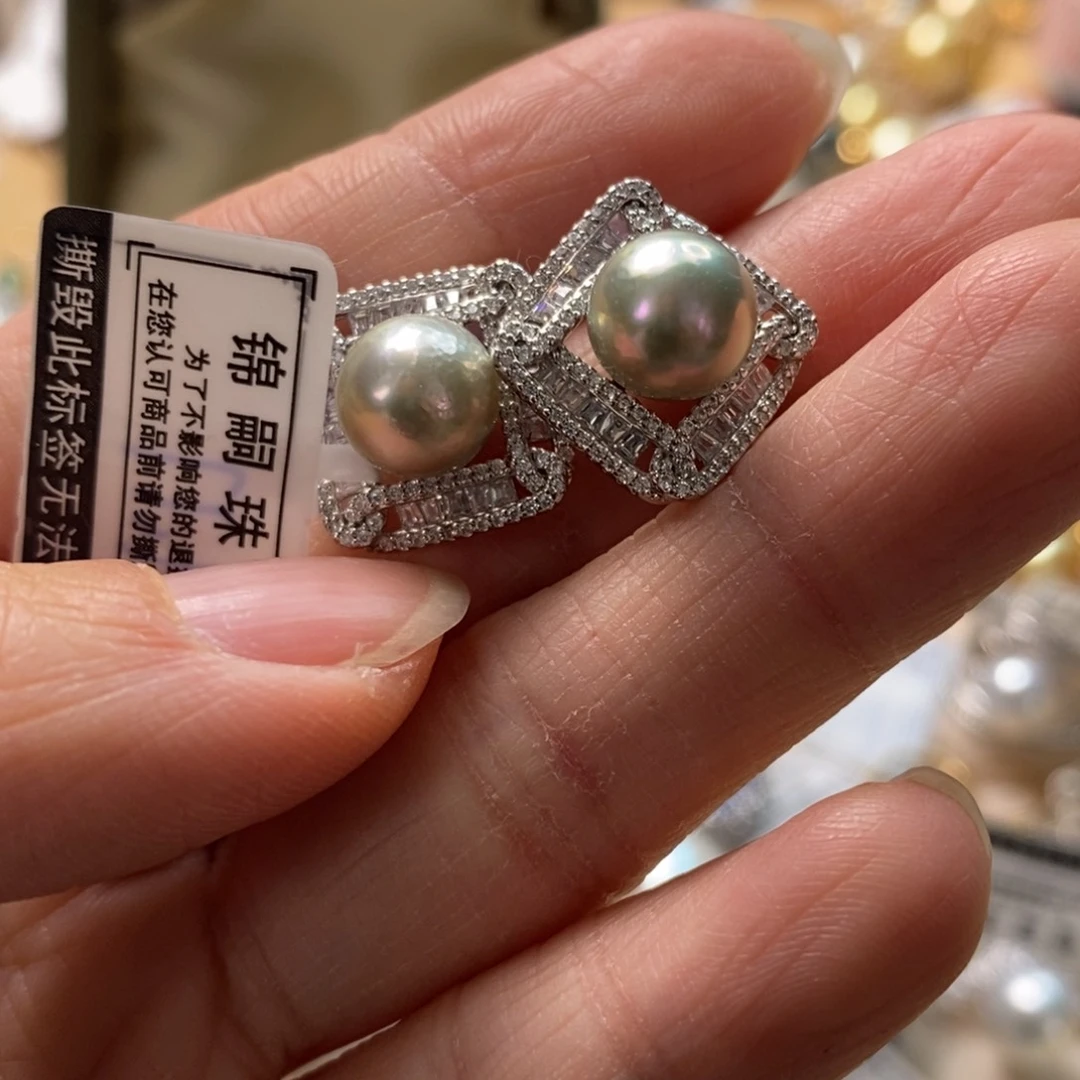 海水珍珠耳饰银S925镶嵌