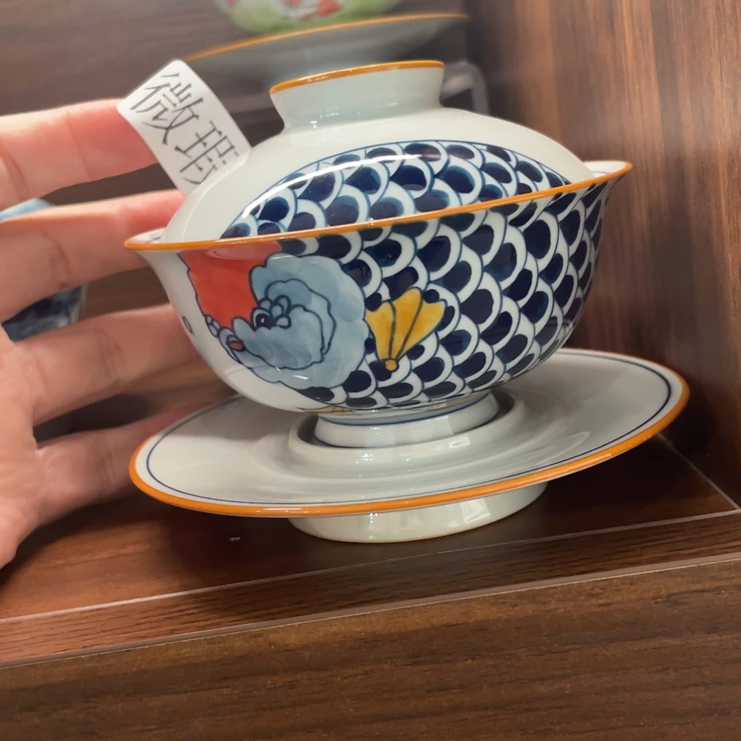 釉下手绘茶具微瑕