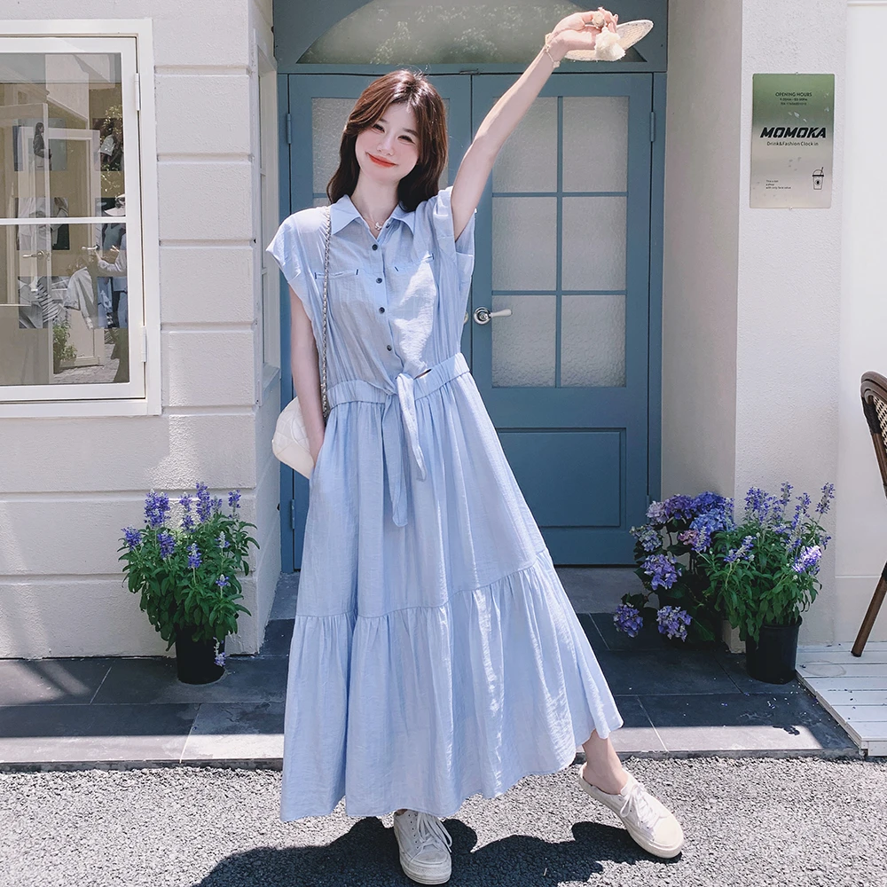 2025夏季新款韩版时尚气质百搭显瘦减龄短袖上衣高腰衬衫连衣裙女