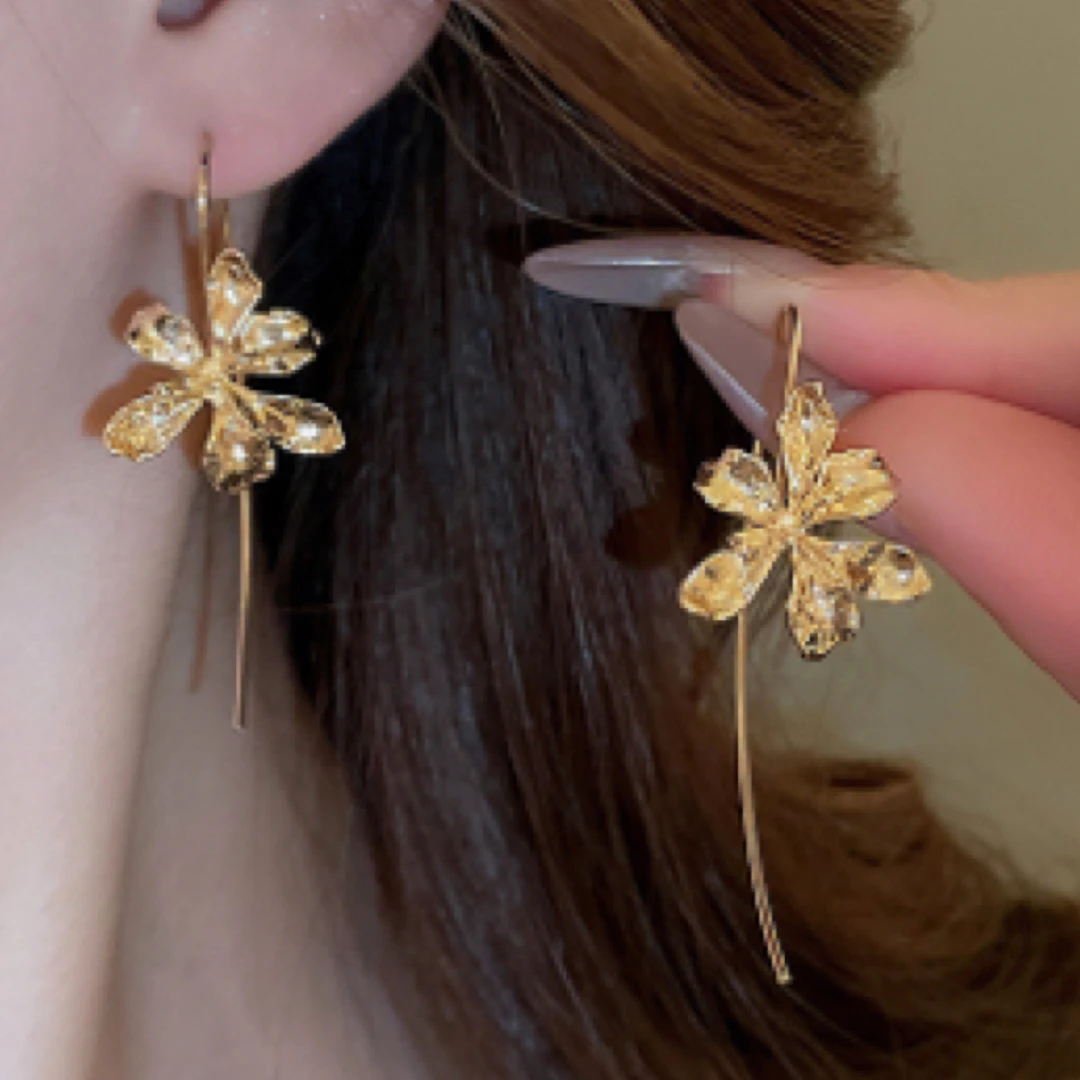 铜合金耳饰 新中式鸢尾花耳钩小众设计宫廷风高级感精致气质耳饰