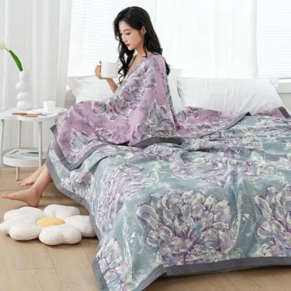 小鱼儿【床盖-花漾-紫-200】200*230轻奢柔软亲肤床盖
