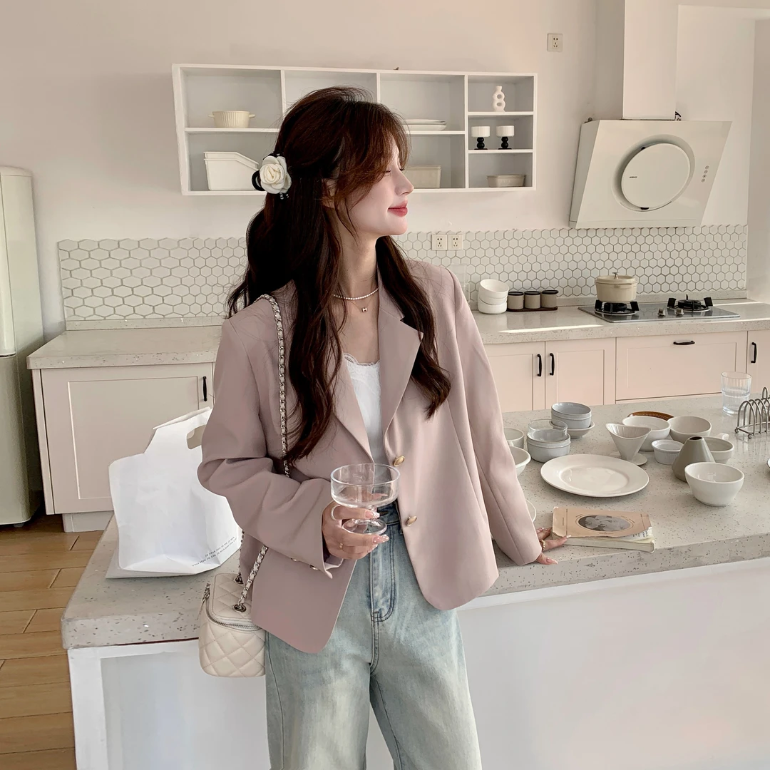 小香风粉色西装外套女春秋2025新款初春小个子高级感休闲短款西服