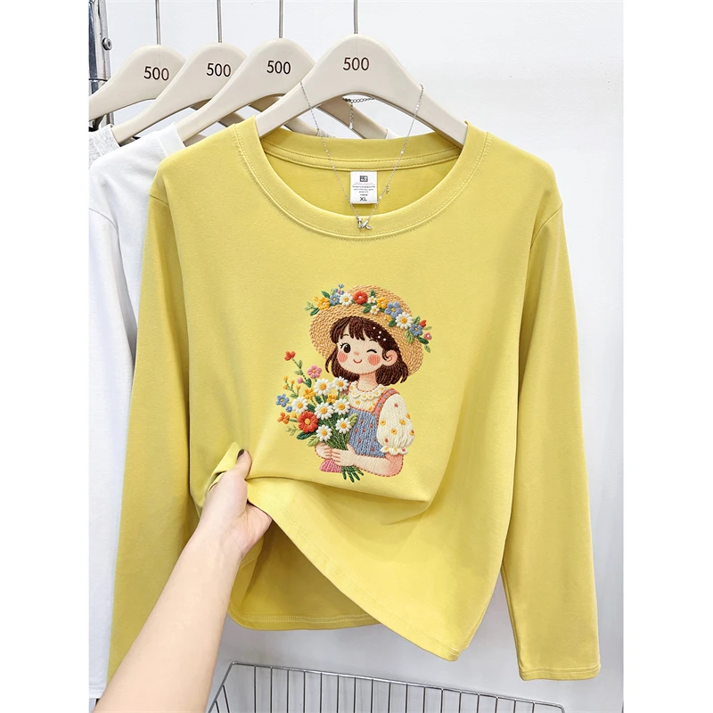 2025秋季圆领正肩长袖t恤女韩版时尚大码胖mm显瘦内搭打底衫上衣