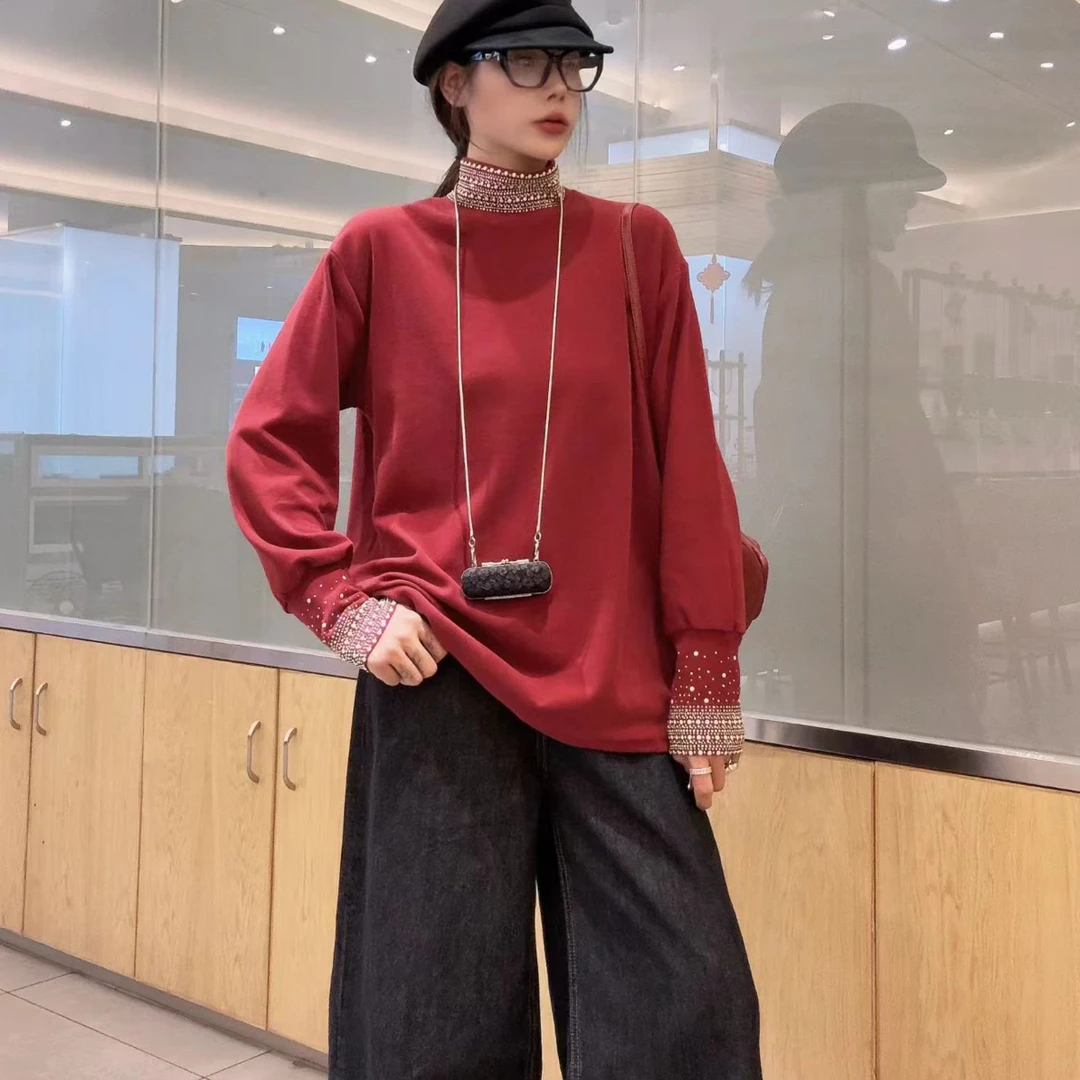 2025新款大版卫衣圆领带钻001【棉】