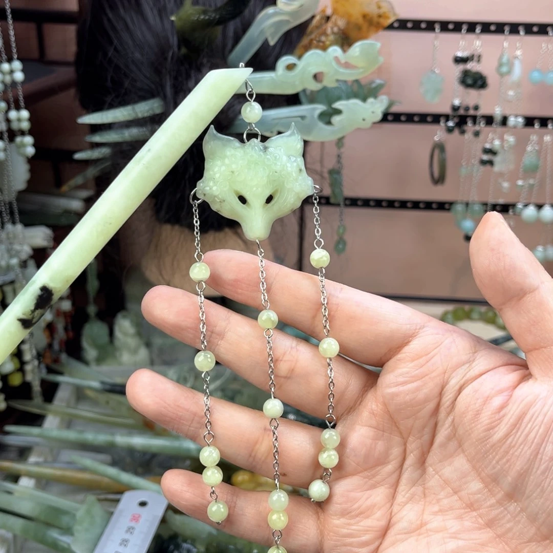 岫玉未镶嵌发饰长度19厘米左右