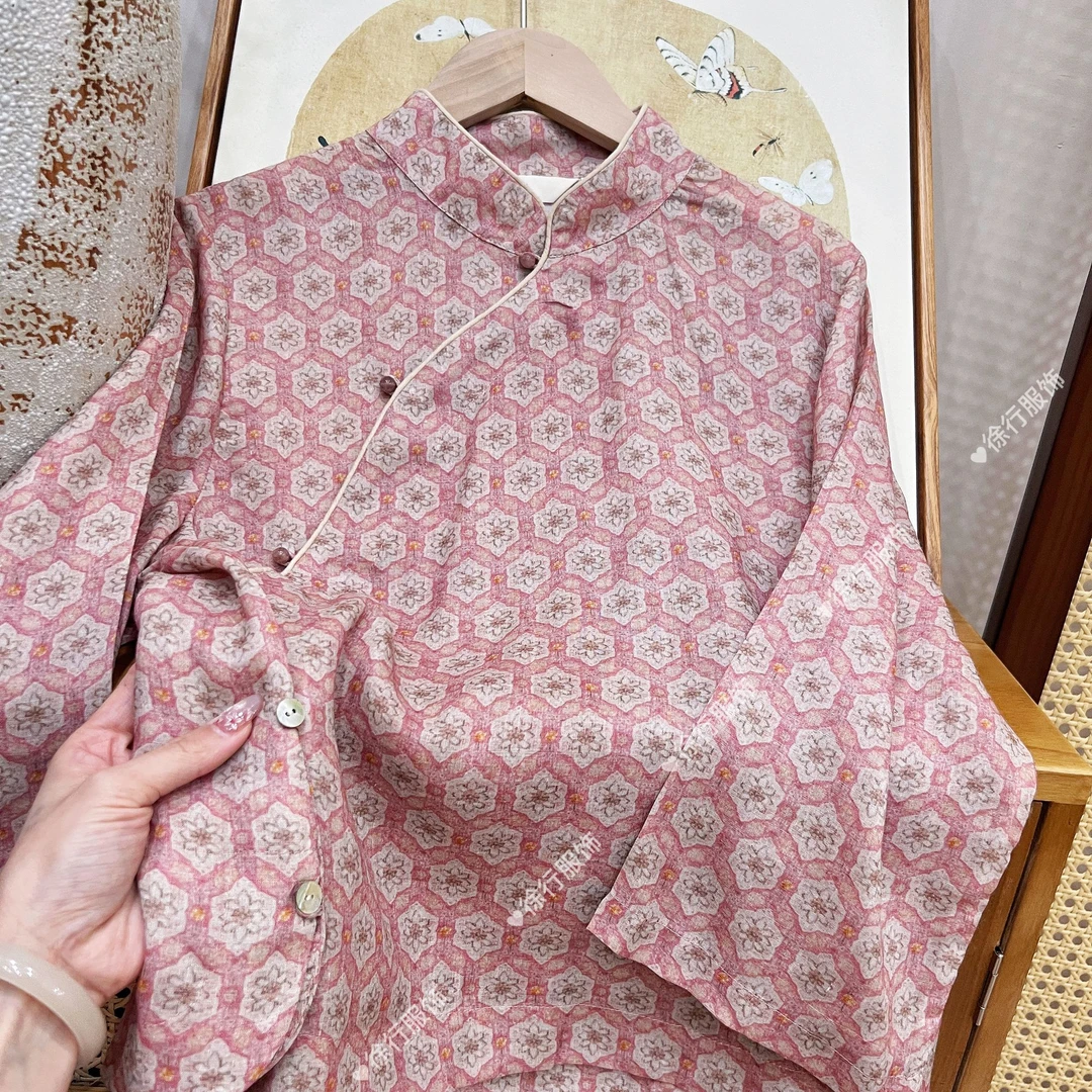 { 民国小衫 } 2025春夏立领国风小衫 印花修身短款女上衣