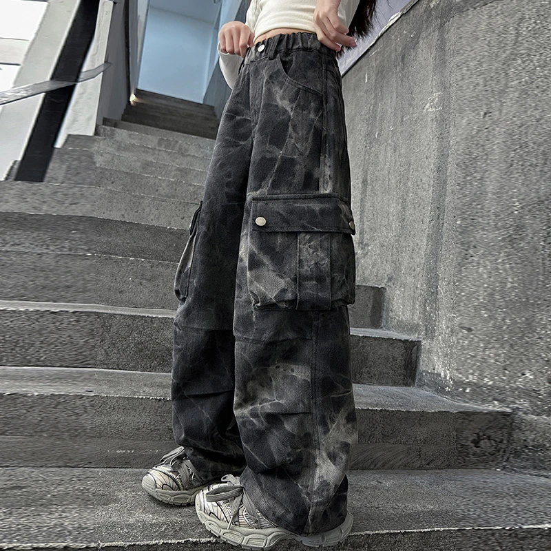 女童裤子春秋款外穿2025新款儿童美式迷彩工装裤中大童宽松牛仔裤