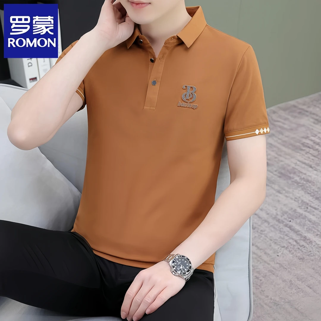 Romon/罗蒙夏装男士薄款短袖POLO衫商务休闲T恤男装冰丝翻领上衣