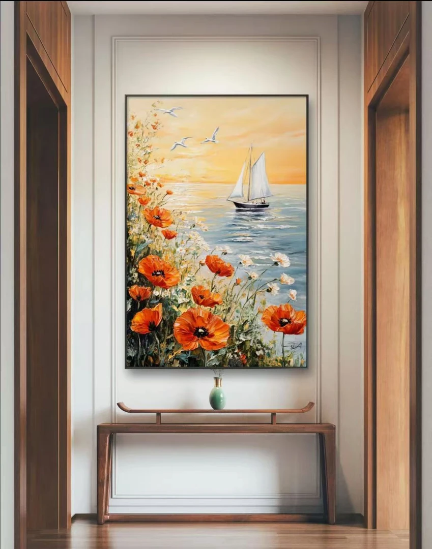 《杨帆远航立体肌理油画》客厅沙发玄关高级感简约装饰画80120