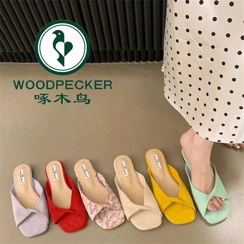 啄木鸟法式田园风露趾一字拖女2025夏新款温柔简约软底沙滩凉拖鞋
