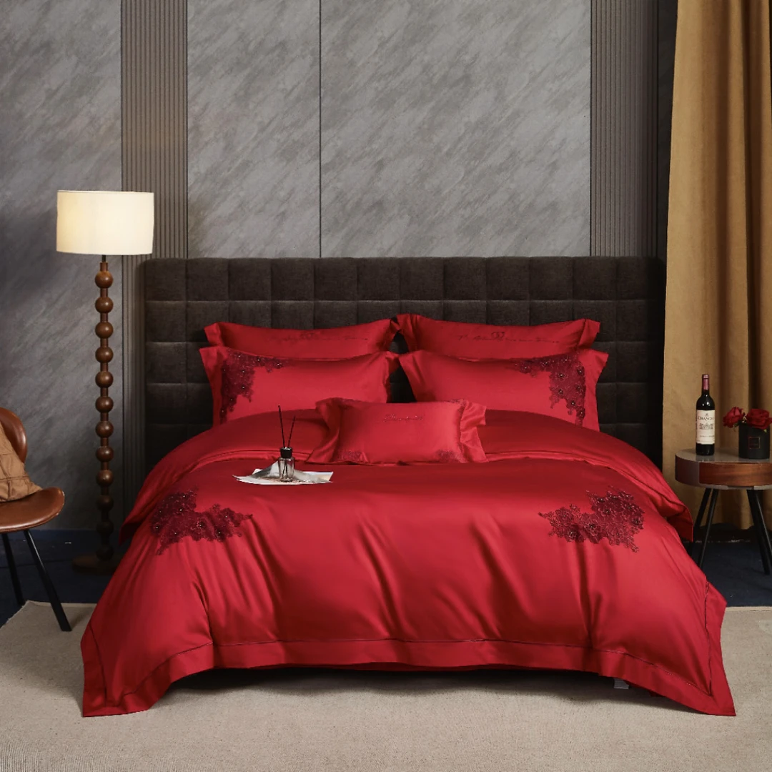 蕾丝款婚庆四件套床上用品被套床单被罩轻奢床品